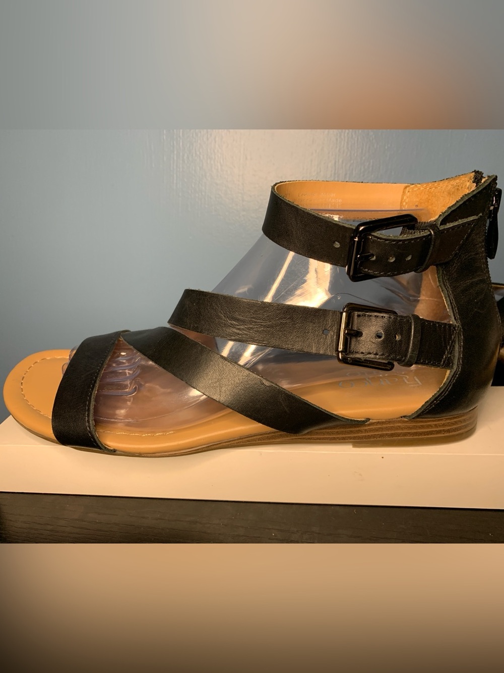 Franco Sarto Black Strappy Ankle Buckle Sandals